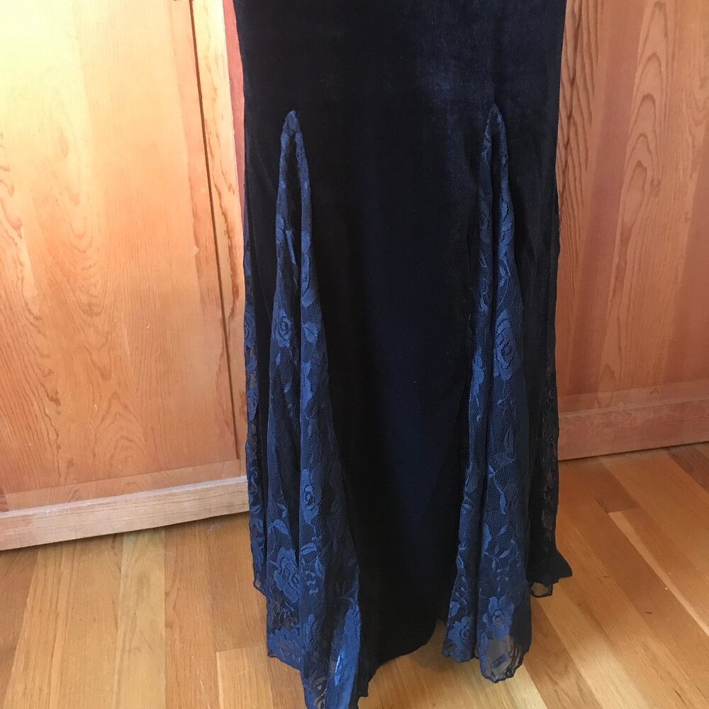 Gothic Victorian Flowers of Evil Black Velvet & Lace Morticia Gown Dress - Picture 12 of 13